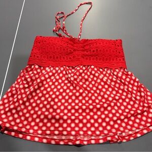 No Boundaries Red and White polka dot Textured Halter Top  woman’s large